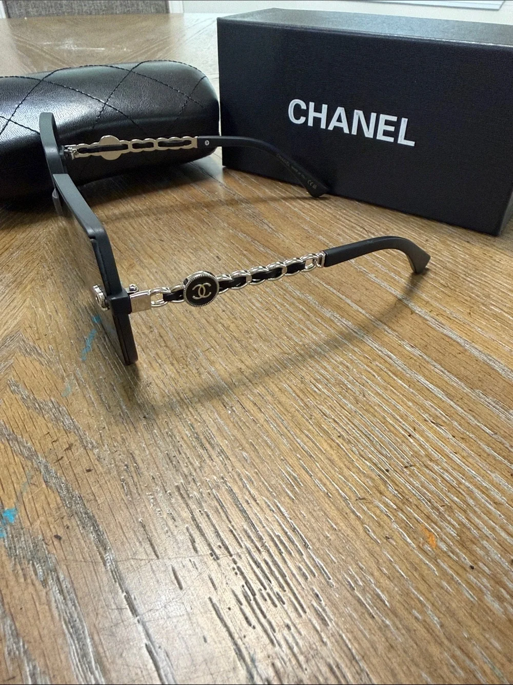 CHANEL Black & Silver Oversized Square Women's Sunglasses